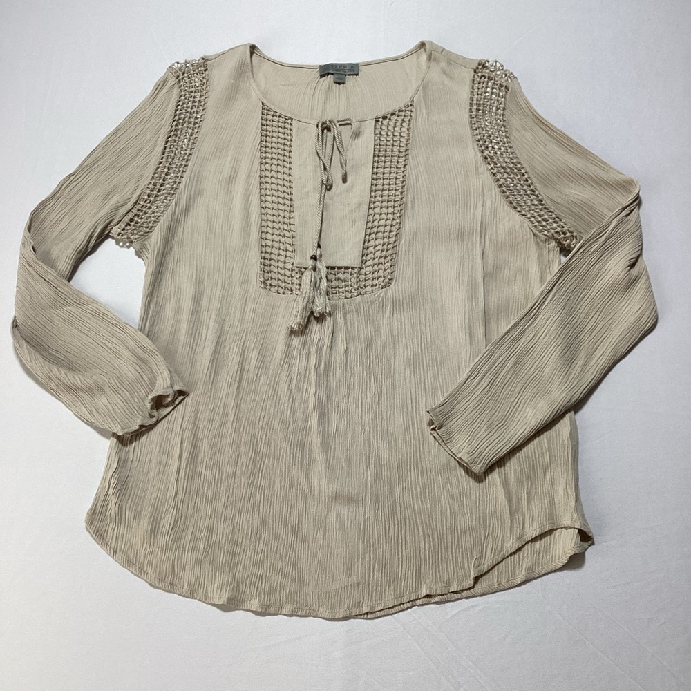 Joseph Beige/Taupe Crinkle Crochet Detail Blouse - Picture 3 of 10